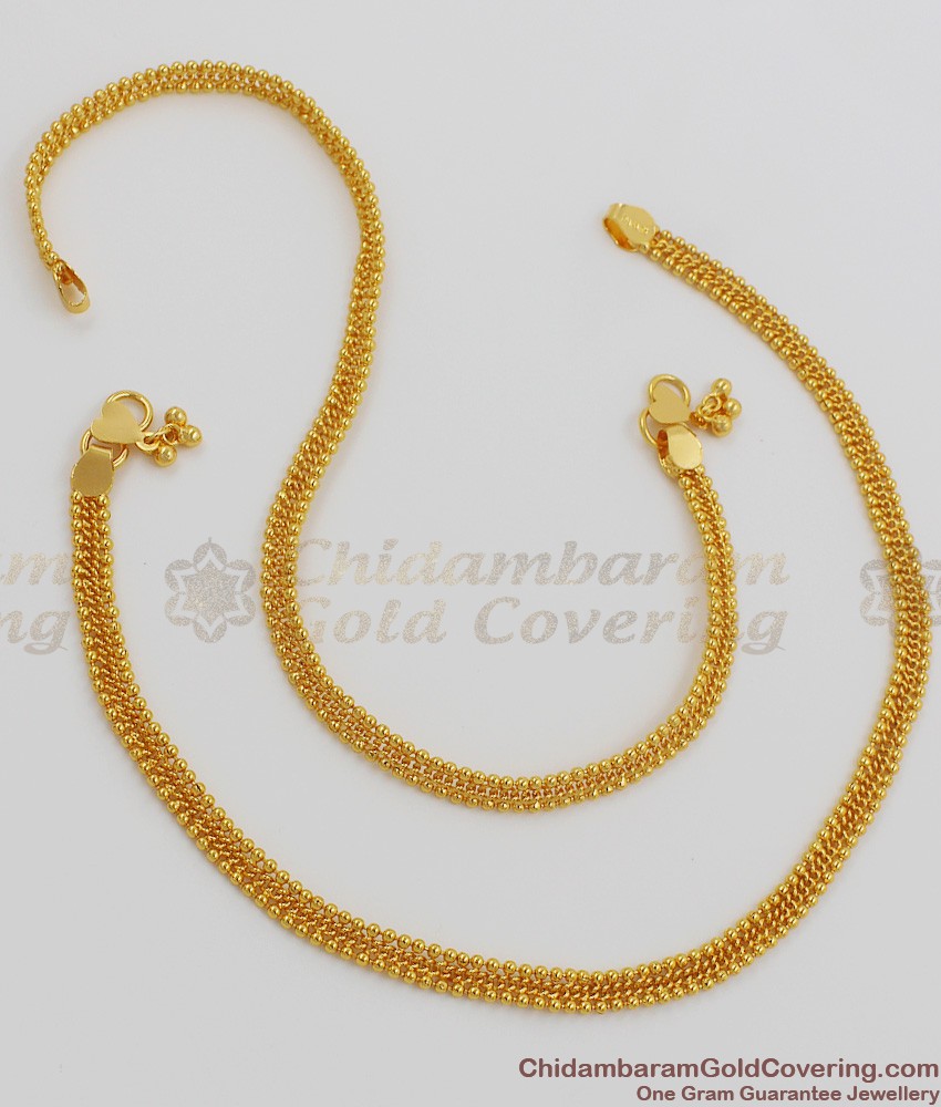 10.5 Inch Beads Model Kolusu South Indian Gold Imitation Anklets Jewellery ANKL1011