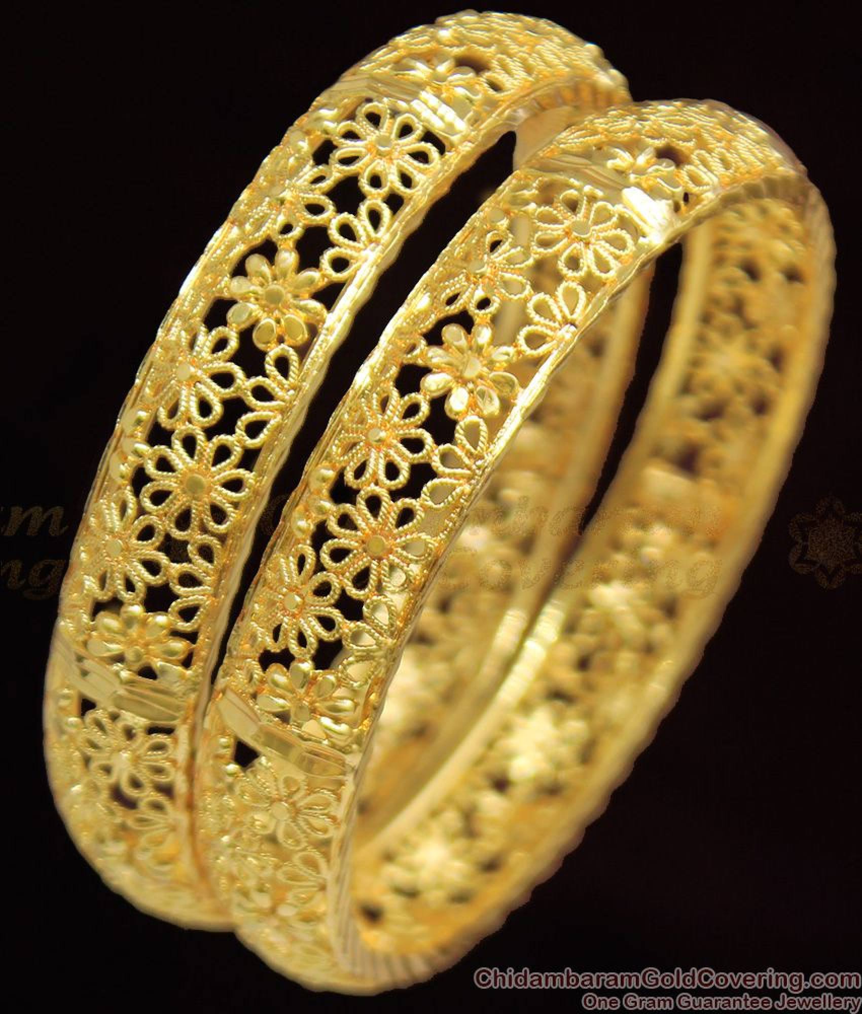 BR1077-2.4 Beautiful Flower Filled Gold Pattern Attractive Bangles For ...