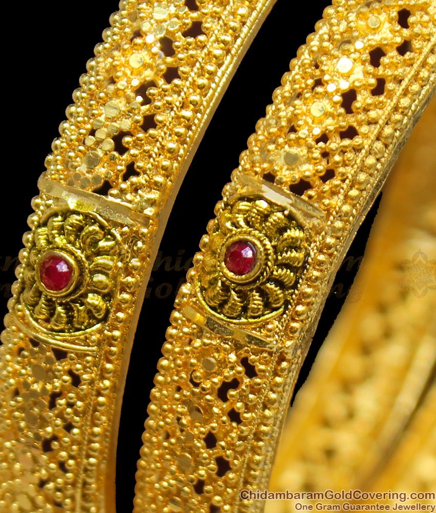 BR1143-2.8 Iconic Enamel Forming Gold Finish Traditional Design Bangles With Beads