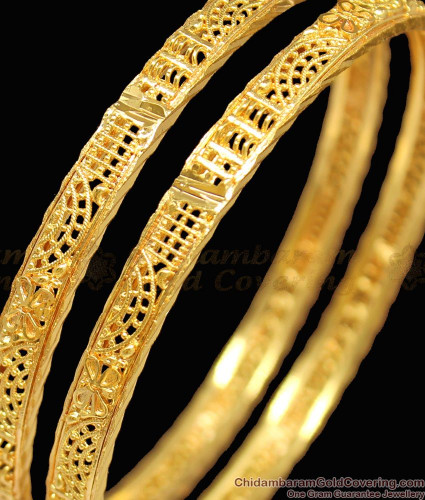 Gold Kerala Style Bangle with Enamel Work  South India Jewels