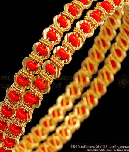 Coral and pearl sale gold bangles