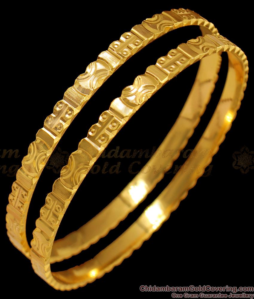 BR1405-2.10 Ethnic Design Chidambaram Gold Plated Bangles South Indian Jewellery Online