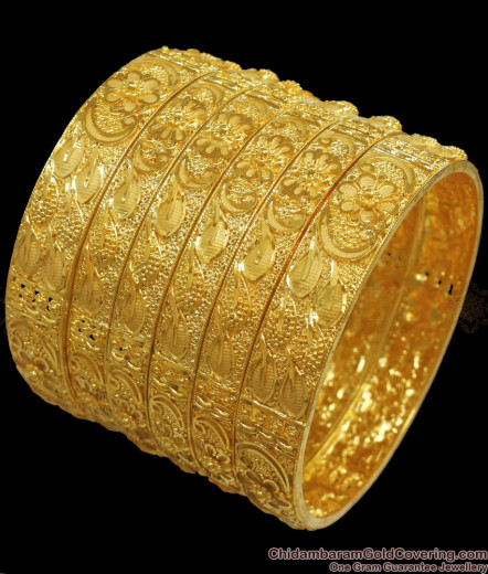 BR1443-2.10 Stunning Real Gold Bangle Design Forming Pattern Unique ...