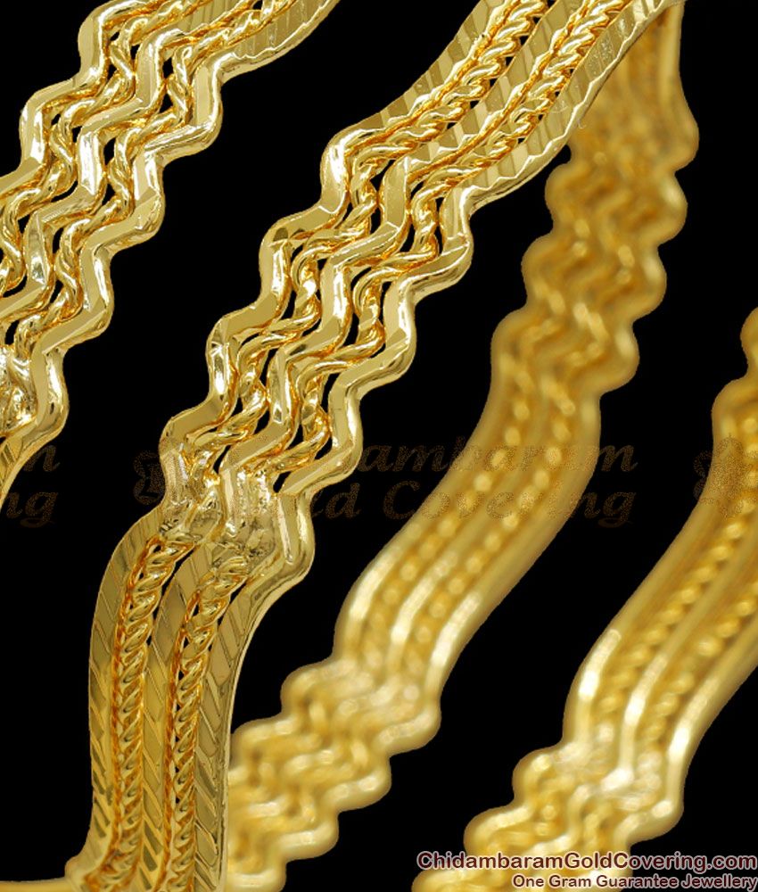 BR2081-2.6 Size Set Of 2 Zig Zag Gold Plated Bangle Party Wear Collections