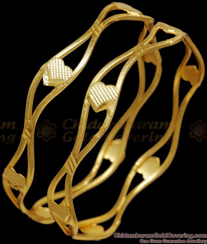 BR1168-2.6 Fancy Design Curvy Gold Plated Bangles Party Wear Jewelry
