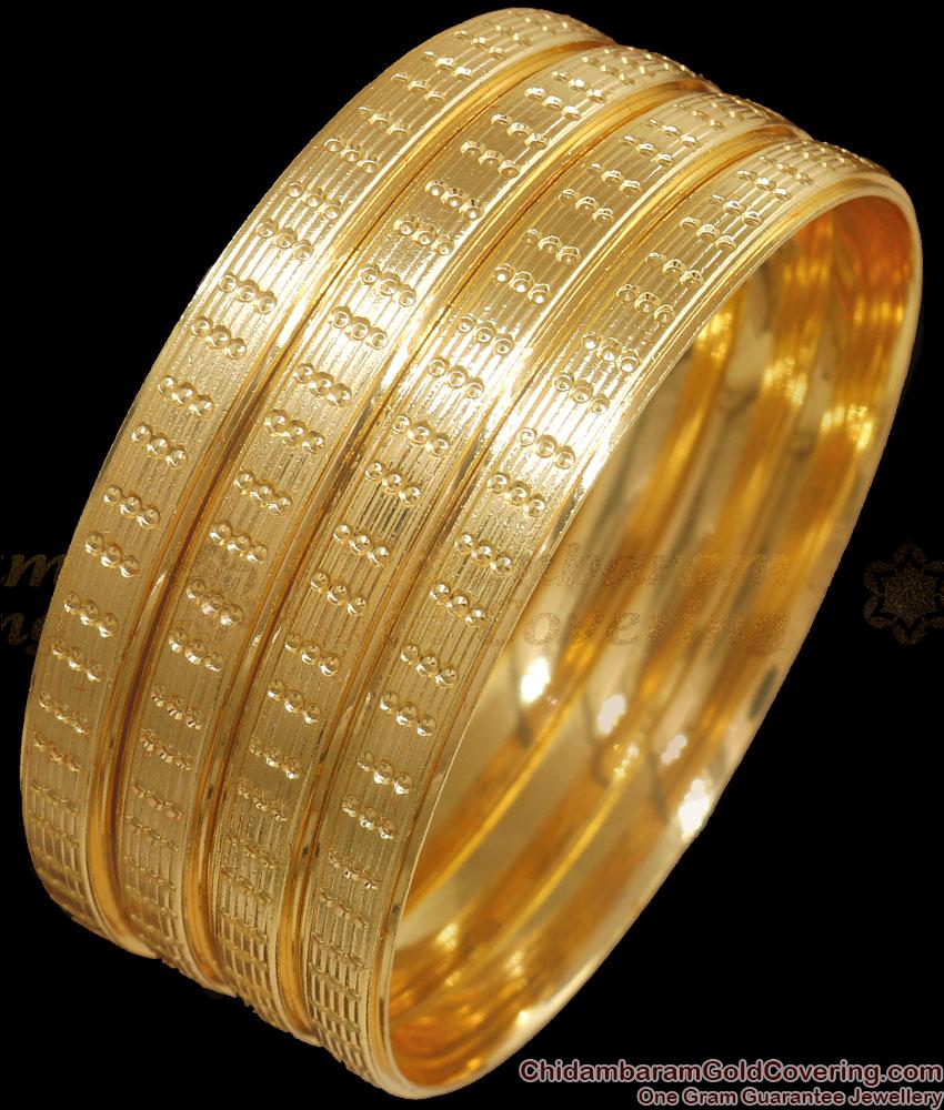 BR2329-2.4 Plain 4 Set Gold Plated Bangles Dotted Designs For Daily Use