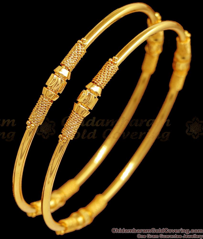 BR2357-2.4 Size Set Of 2 First Quality Gold Plated Bangle Thread Design