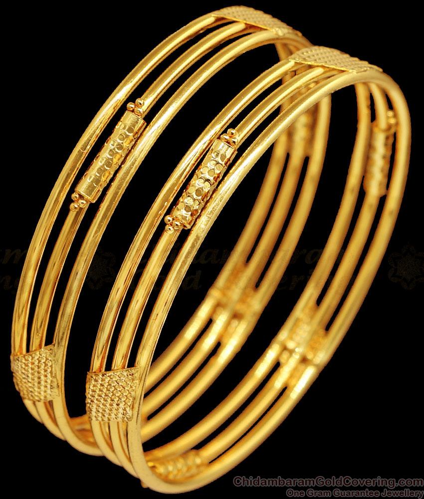 BR2377-2.6 Size Three Line One Gram Gold Bangle Without Stone