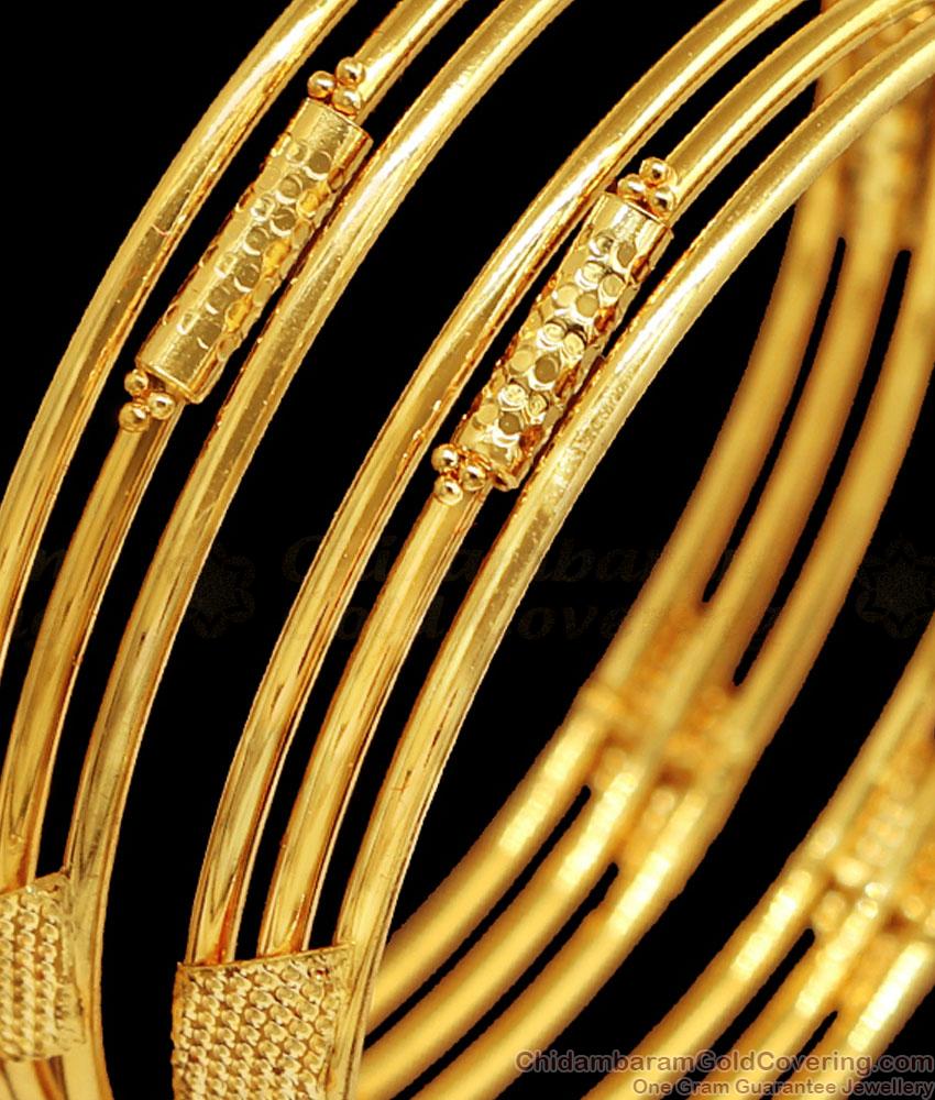 BR2377-2.10 Size Three Line One Gram Gold Bangle Without Stone