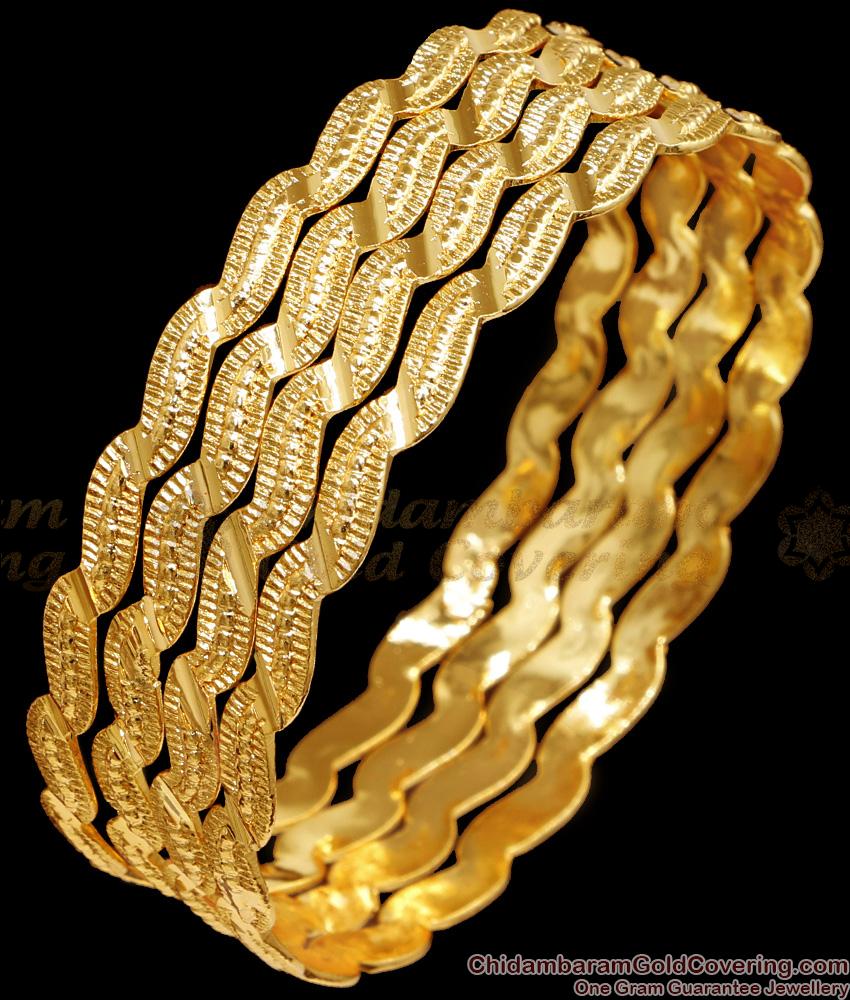 BR2472-2.8 Size Set Of 4 Zig Zag Design Gold Imitation Fancy Bangle