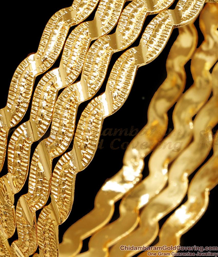 BR2472-2.8 Size Set Of 4 Zig Zag Design Gold Imitation Fancy Bangle