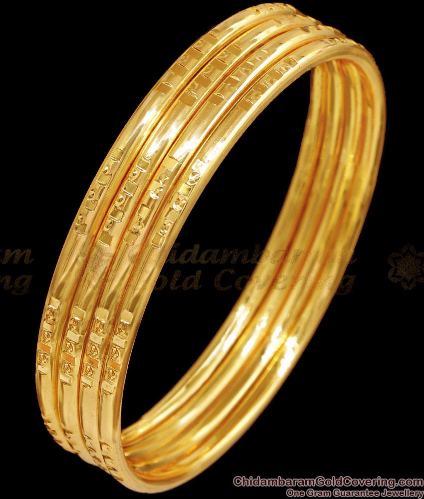 BR2483-2.10 Size Set Of 4 Pure Gold Tone Plain Bangles For Regular Use