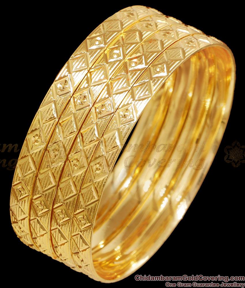 BR2489-2.6 Size Set Of Four Diamond Pattern 1 Gram Gold Bangle Set