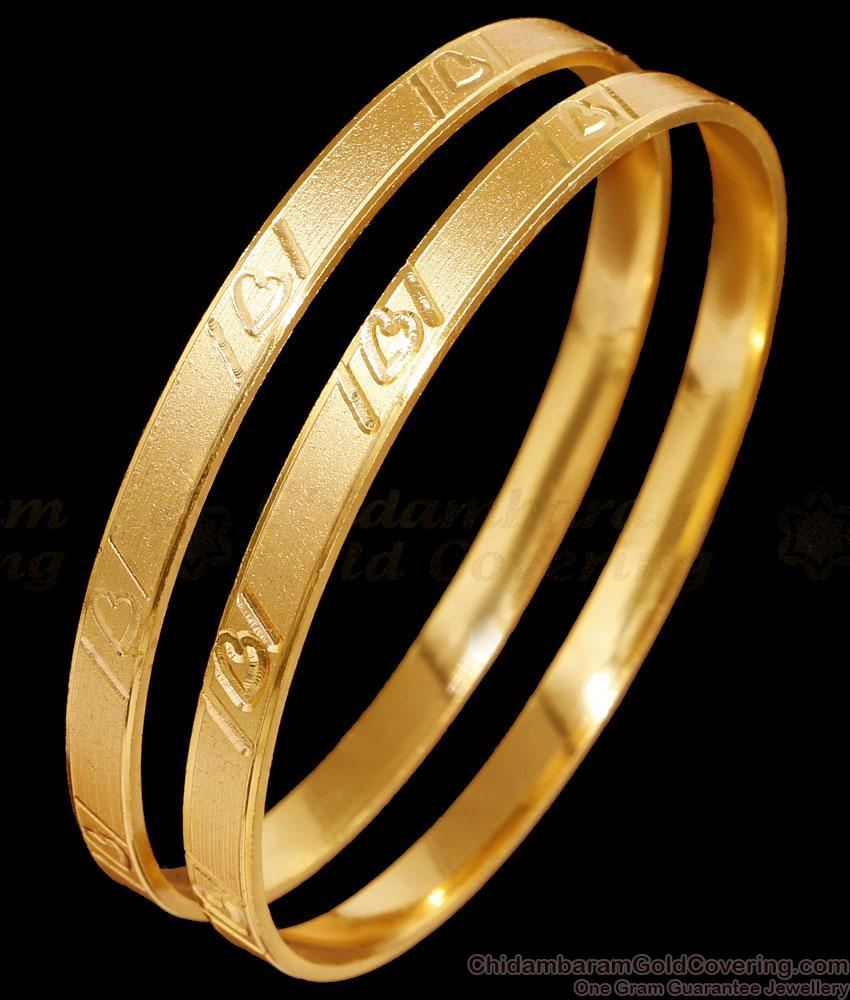 BR2510-2.6 Size Simple Heart Carving Design Gold Plated Bangle