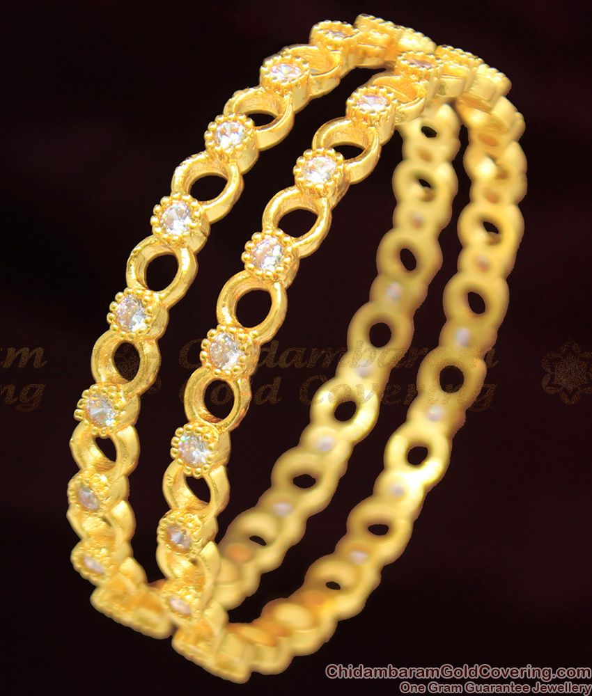 BR1056-2.6 Attractive White Diamond Stone Trendy Gold Bangle Diwali Collection