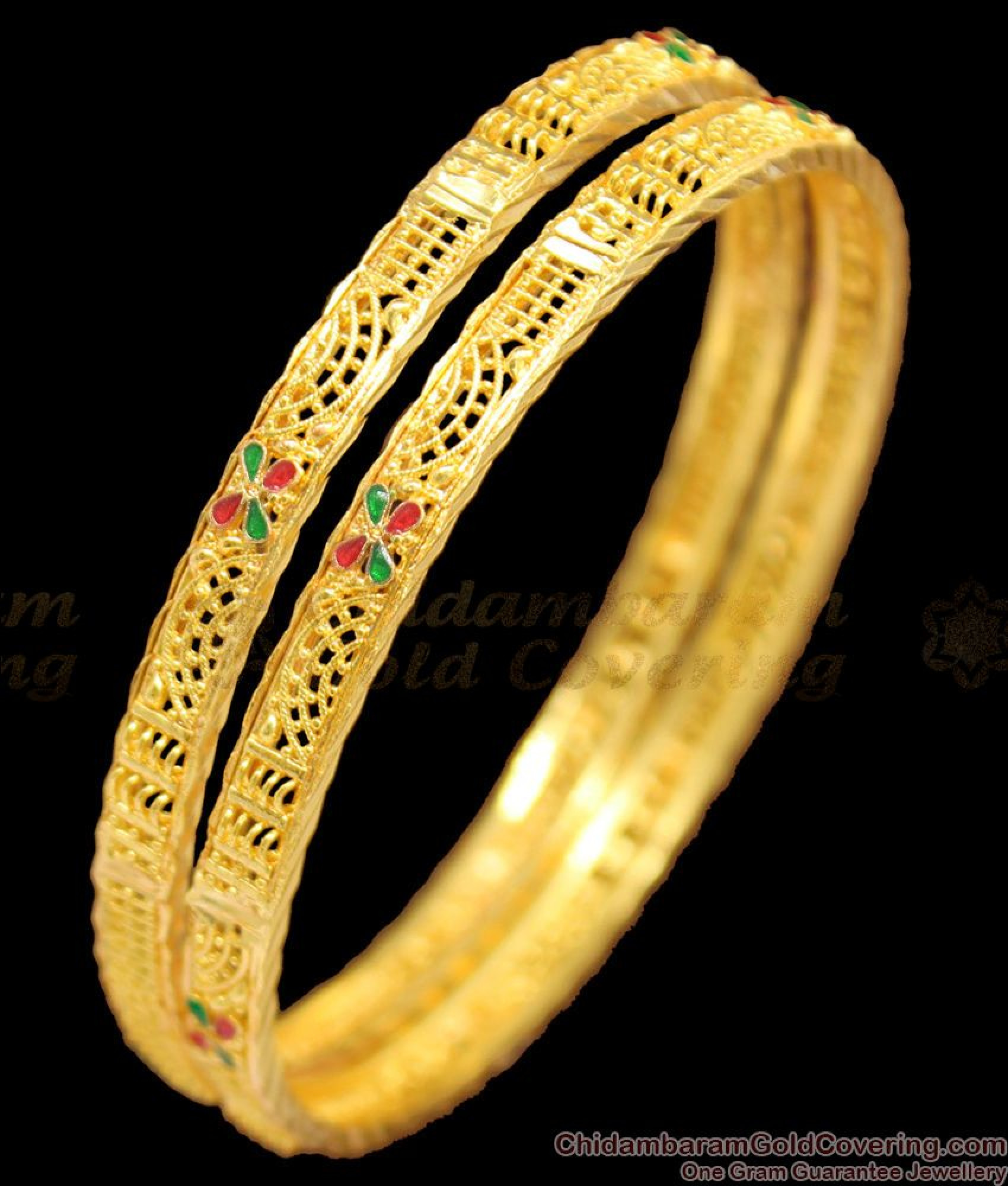 BR1199-2.8 Thin Gold Plated Multi Color Stone Bangles For Marriage ...