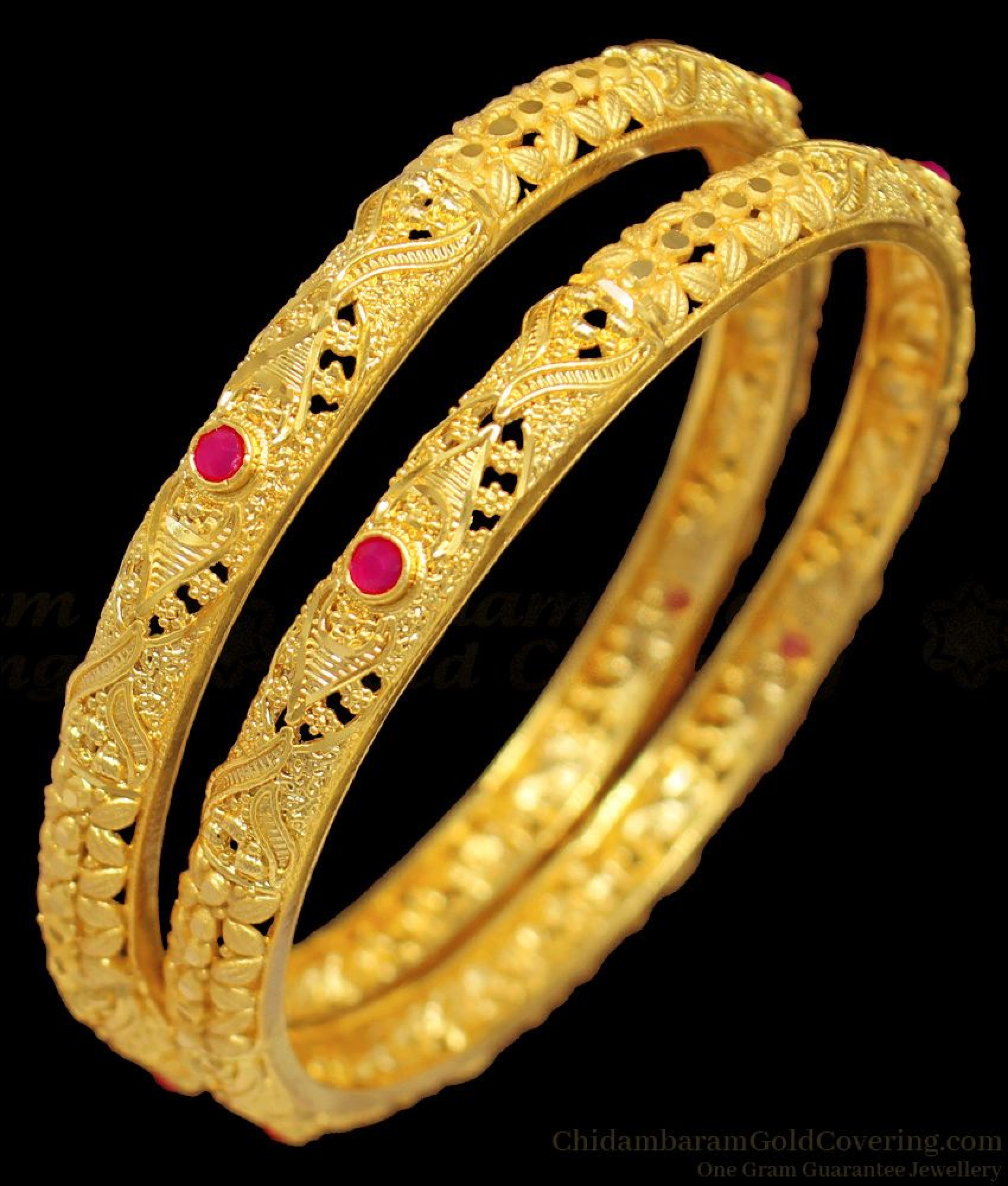 BR1313-2.6 Kerala Forming Gold Bridal Design Bangles With Ruby Stone ...