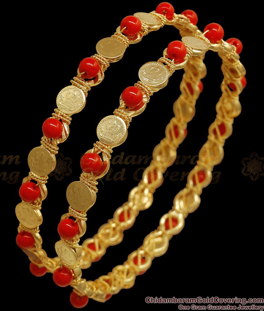 BR2167-2.4 Size Lakshmi Coin Pavalam Gold Coral Bangles Shop Online