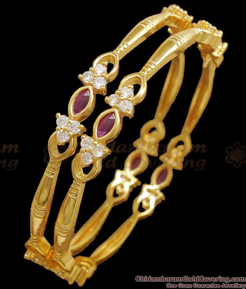 BR2220-2.6 Size Traditional One Gram Gold Bangle Kemp Stone Kerala Bridal Collections