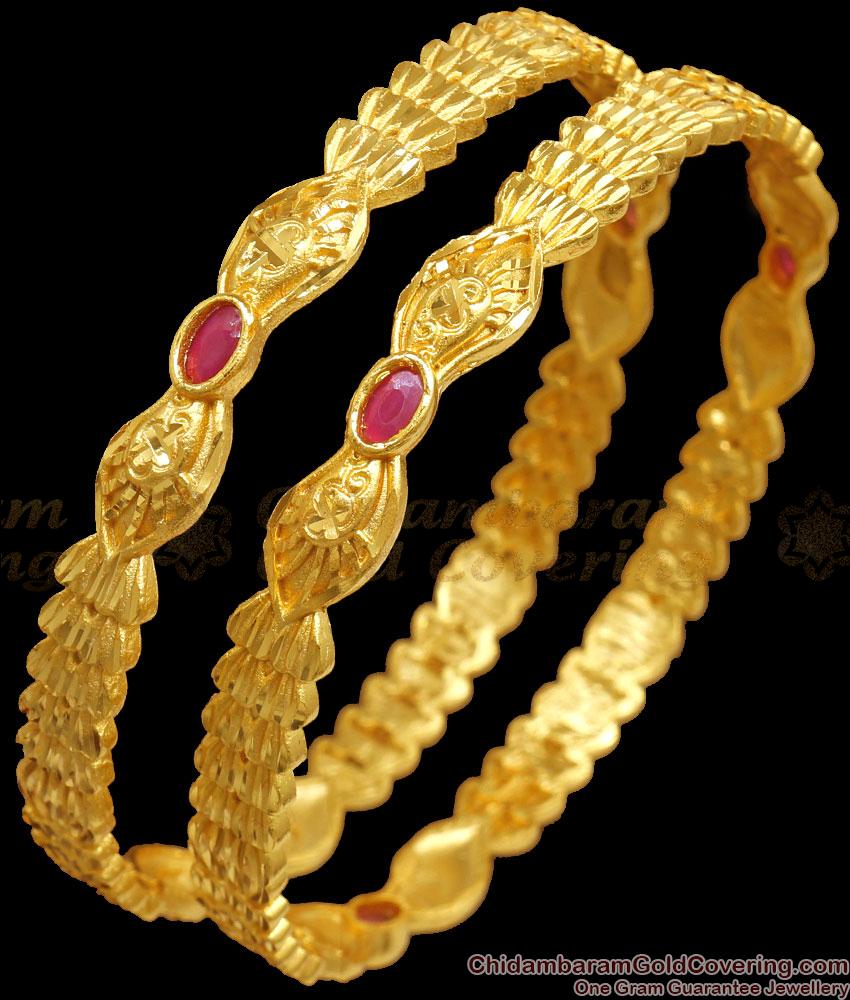 BR2323-2.8 New 2 Gram Gold Bangle Ruby Stone Forming Designs