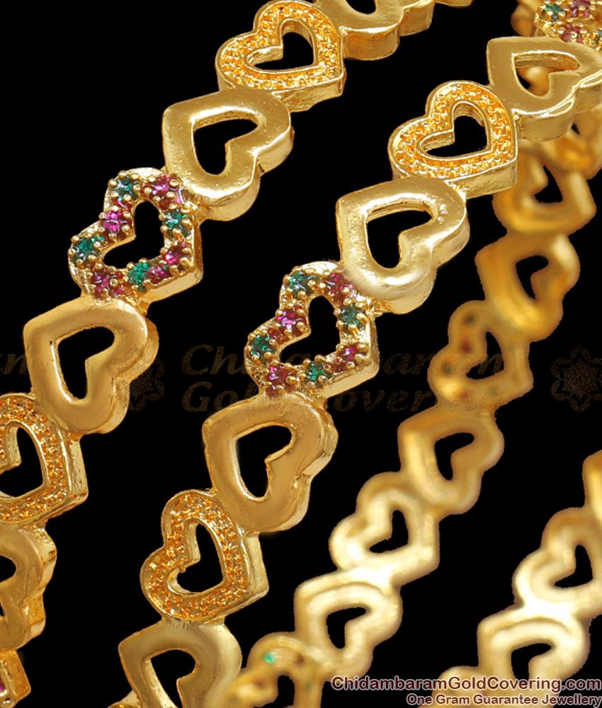 BR2336-2.6 Heart Shaped Gold Plated Bangles With Stones