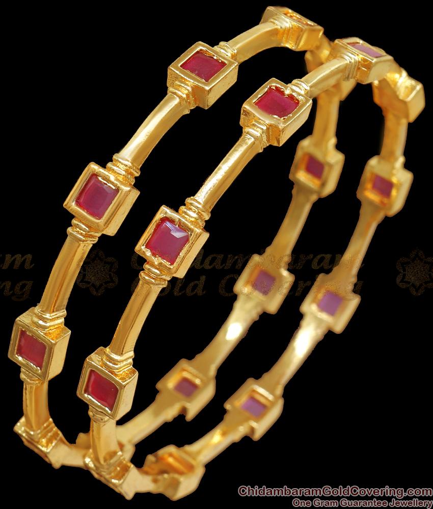 BR2337-2.8 Stylish Gold Ruby Bangles Bridal Designs