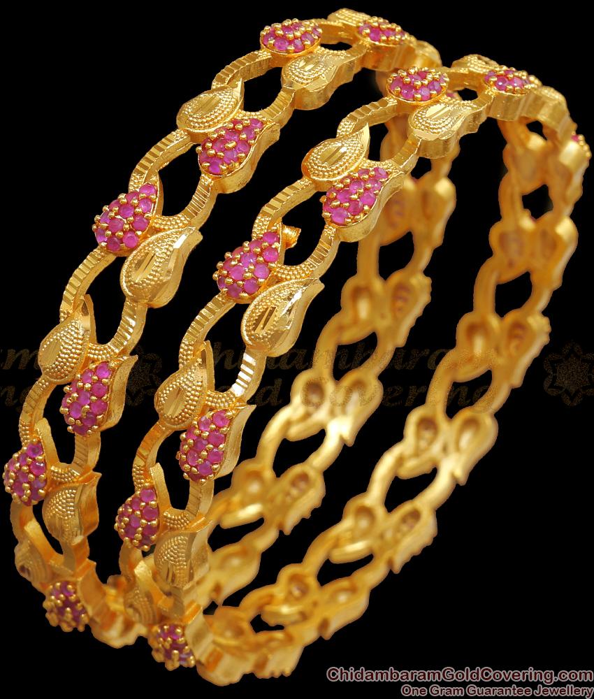 BR2342-2.6 Buy Ruby Stone Gold Plated Bangles For Ladies