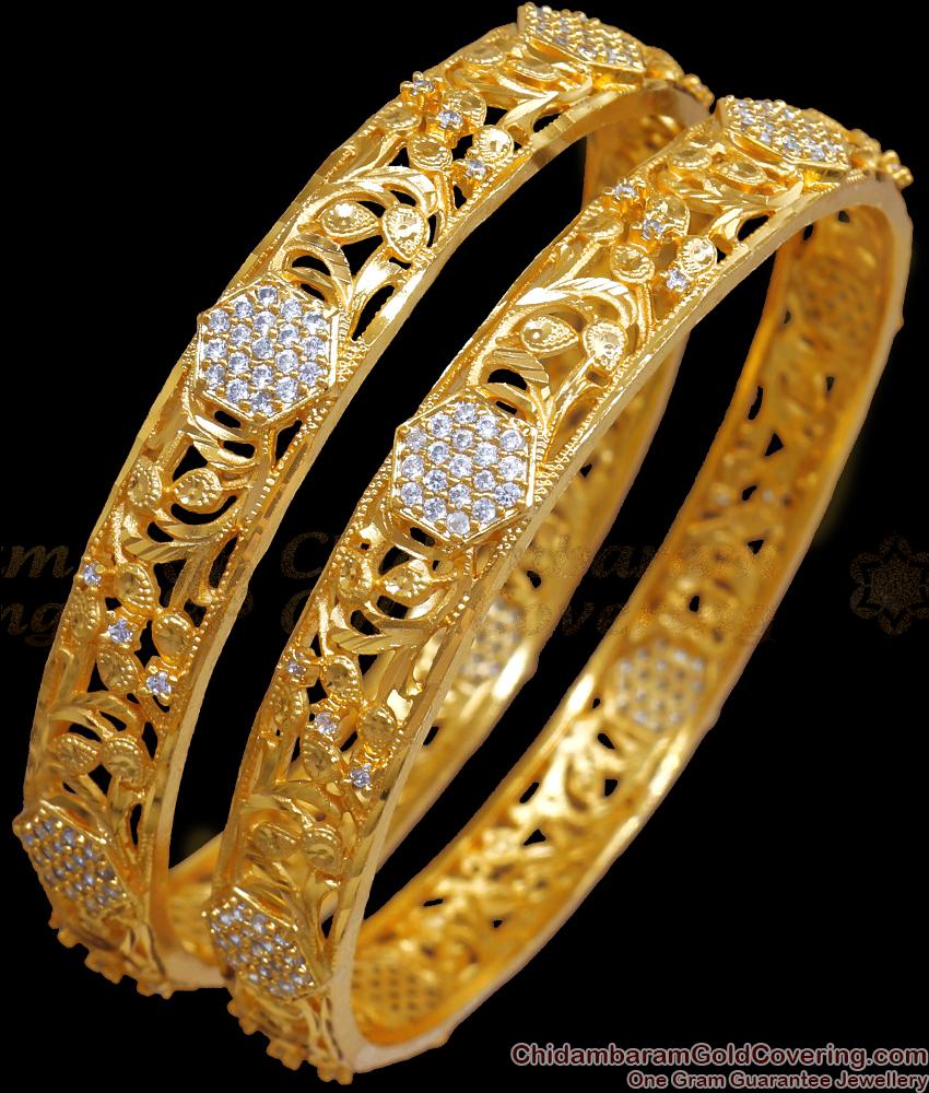 BR2349-2.10 Buy Two Gram Gold Bangle Bridal Design With White Stone