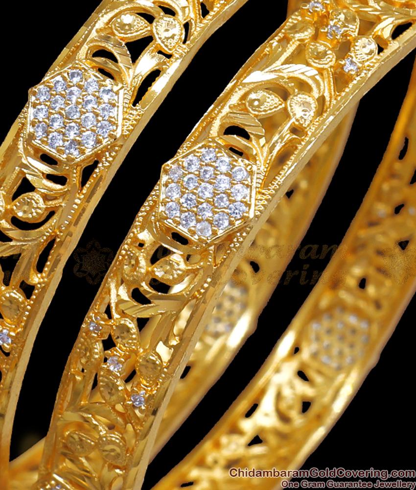 BR2349-2.6 Buy Two Gram Gold Bangle Bridal Design With White Stone