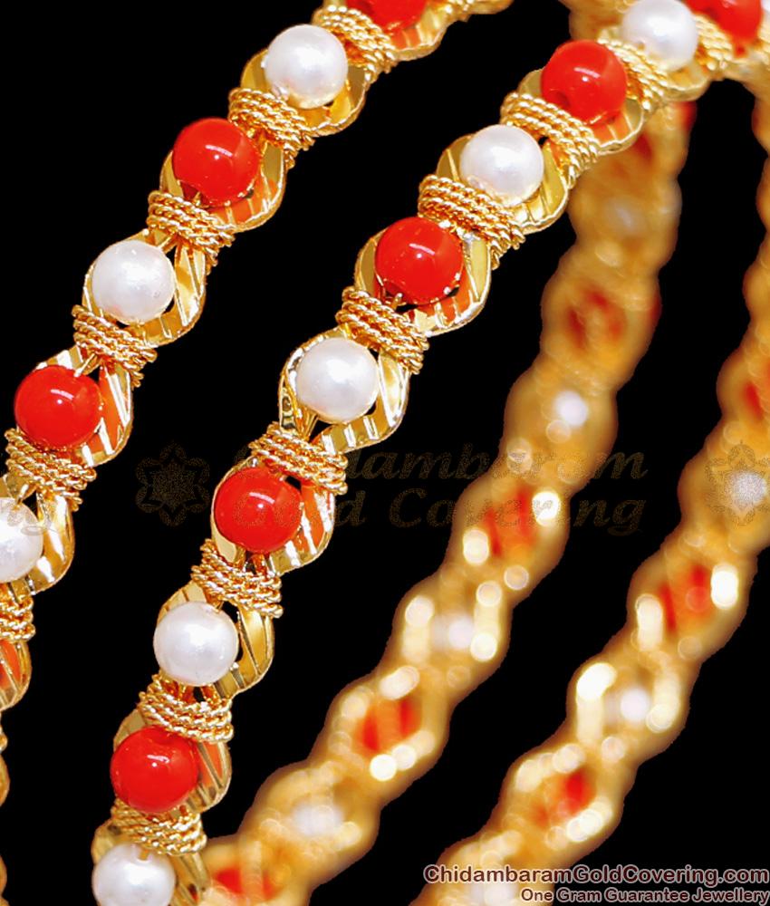 BR2374-2.6 Size Buy One Gram Gold Jewellery Coral Bangle With Pearls