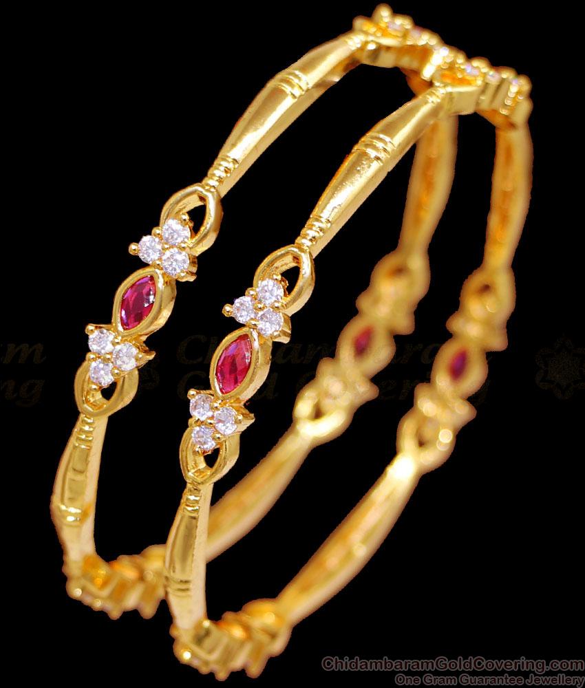 BR2380-2.10 Size Elegant Ruby Kemp Stone Gold Imitation Bangle Bridal Wear