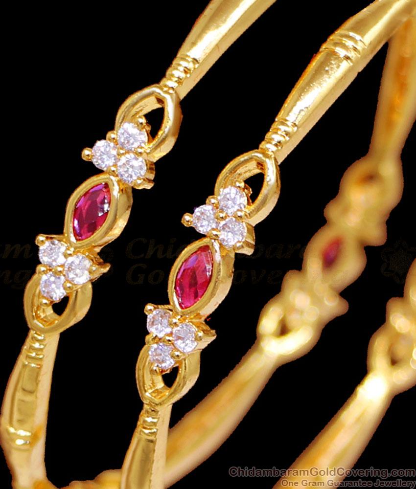 BR2380-2.8 Size Elegant Ruby Kemp Stone Gold Imitation Bangle Bridal Wear