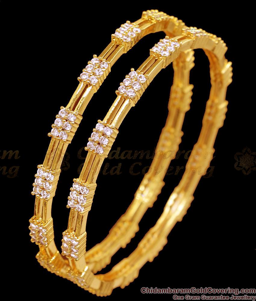 BR2384-2.4 Size Latest White Stone Bangles Gold Bangle Design For Women