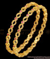 BR2385-2.10 Size Light Weight One Gram Gold Bangle With Ruby Stones