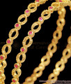 BR2385-2.10 Size Light Weight One Gram Gold Bangle With Ruby Stones