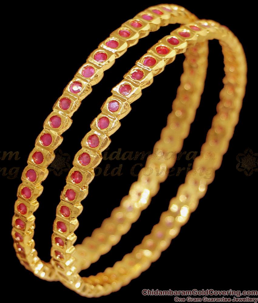 BR2391-2.4 Size Women Daily Wear Impon Thin Bangle Ruby Stone Design