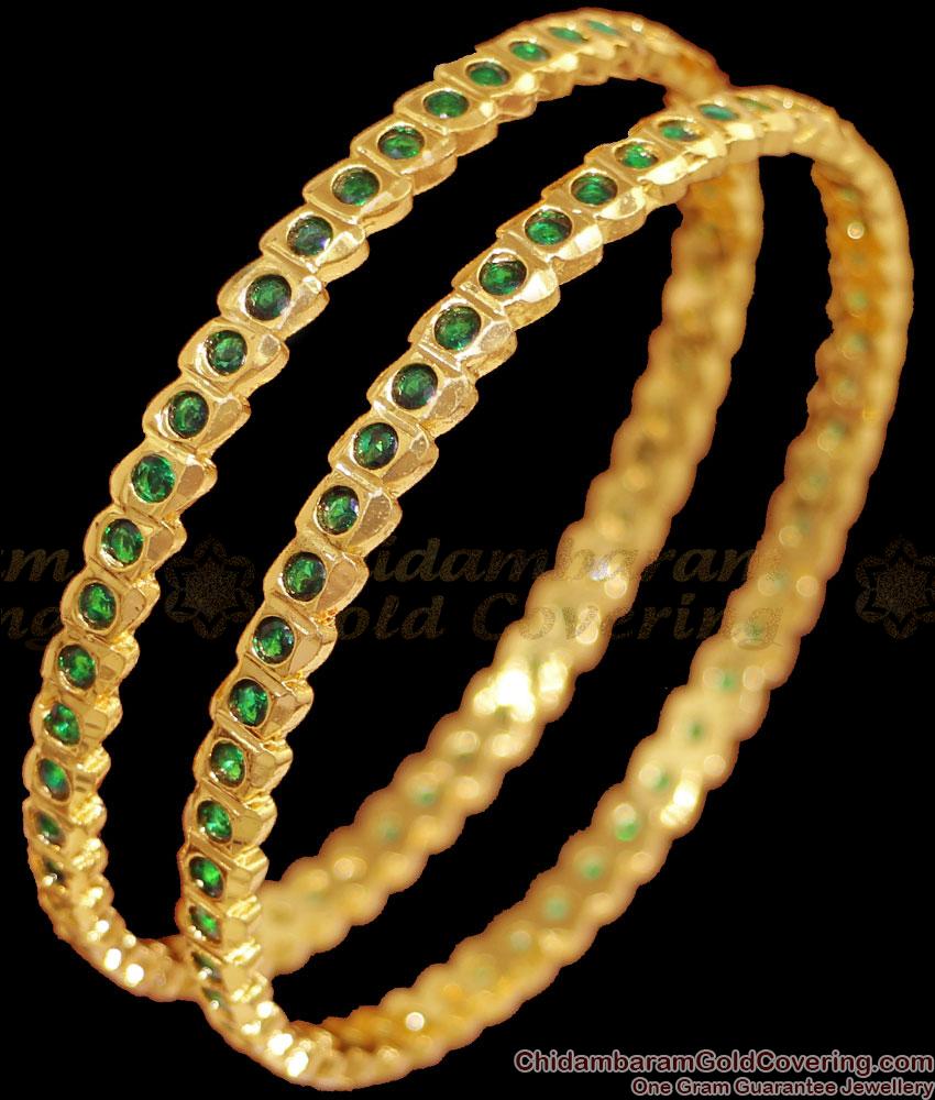 BR2392-2.10 Size Traditional Emerald Stone Impon Bangle Gold Design For Women