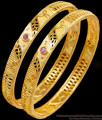 BR2423-2.6 Size Vintage Look Gold Imitation Bangle Ruby Stone Design