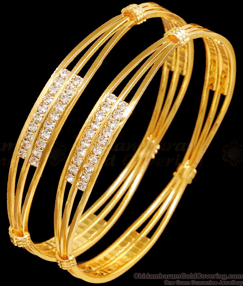 BR2424-2.8 Size American Diamond Gold Bangle 3 Layer Design For Women