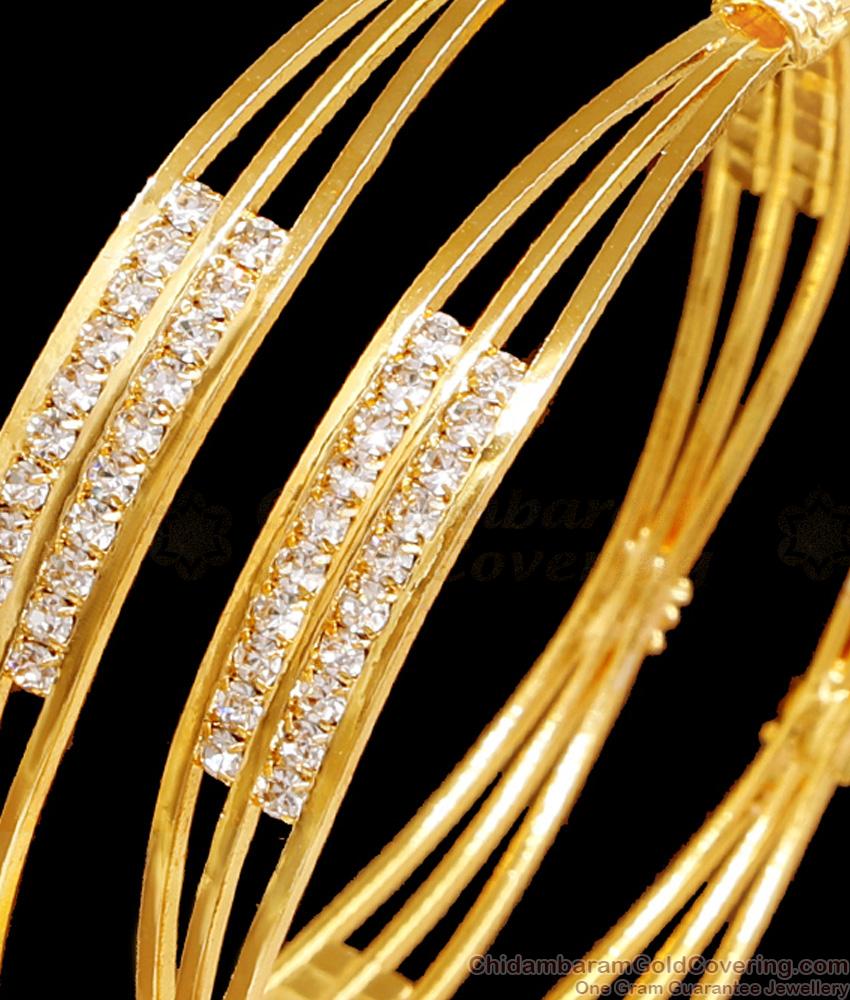 BR2424-2.8 Size American Diamond Gold Bangle 3 Layer Design For Women