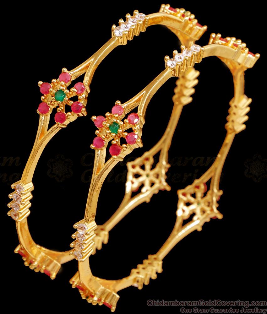 BR2426-2.6 Size Trendy Flower Design Multi Stone Bangle 1 Gram Gold Jewellery