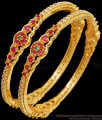 BR2427-2.4 Size Attractive Ruby Stone Floral Design Gold Plated Bangle