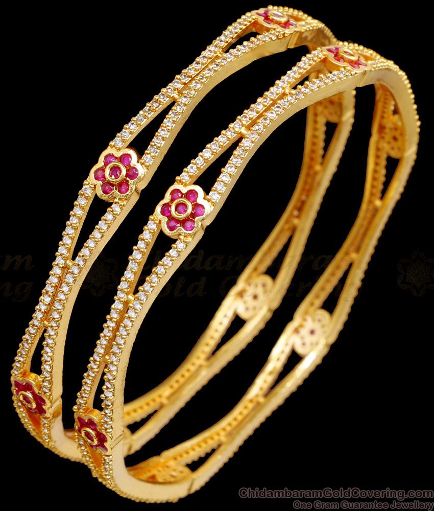 BR2428-2.6 Size Artificial Diamond Gold Neli Bangle Floral Design Online