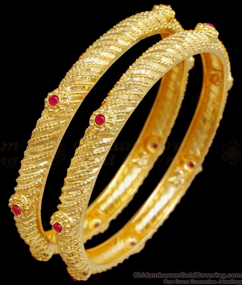 BR2435-2.8 Size New Model Gold Look Ruby Stone Bangle Function Wear