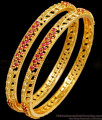 BR2436-2.4 Size One Gram Gold Bangle Floral Ruby Stone Design