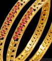 BR2436-2.4 Size One Gram Gold Bangle Floral Ruby Stone Design