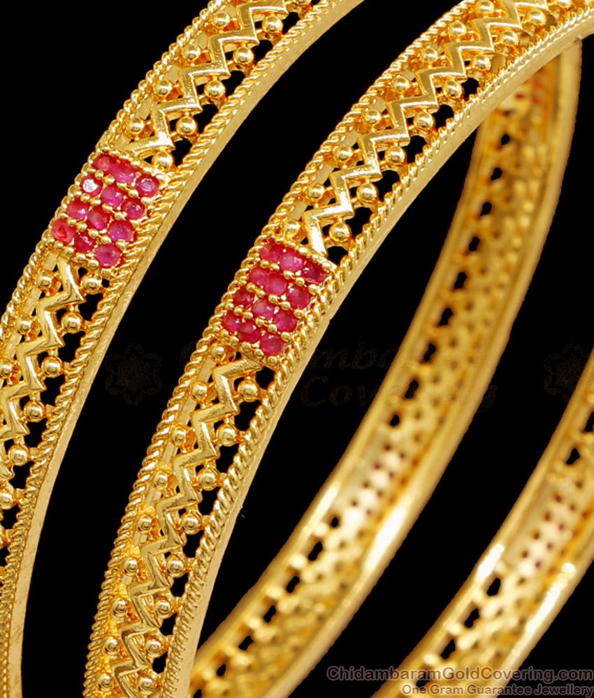 BR2437-2.8 Size Buy Elegant Ruby Stone Gold Bangle Designs