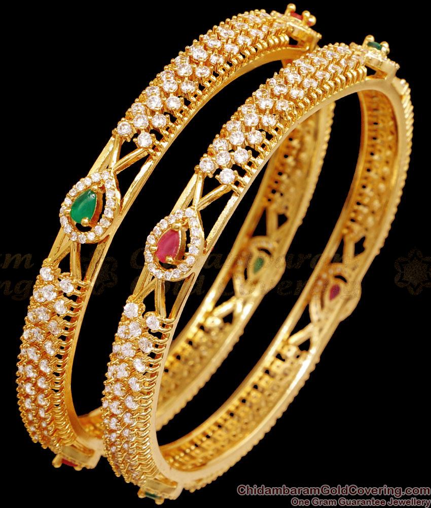 BR2440-2.4 Size Beautiful New Model Heavy Gold Plated Bangle With Stone