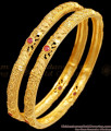 BR2445-2.4 Size Handcrafted Unique Forming Gold Bangle With Ruby Stone