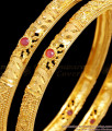 BR2445-2.4 Size Handcrafted Unique Forming Gold Bangle With Ruby Stone